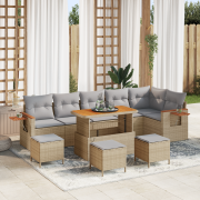 vidaXL 10-delat trädgårdssoffset med kuddar beige poly rattan acacia