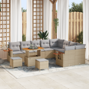 vidaXL 12-delad trädgårdsoffasett med kuddar Beige Poly Rattan Acacia