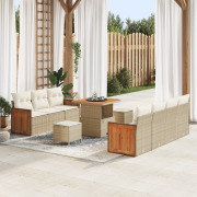 vidaXL 10 Delars Trädgårdsoff Set med Kuddar Beige Poly Rattan Akacia