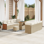 vidaXL 11-delat Trädgårdssoffa Set med Kuddar Beige Poly Rattan Akacia
