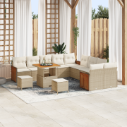 vidaXL 13-delat Trädgårdsoff set med kuddar Beige Poly Rattan Akacia