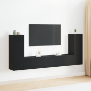 vidaXL 4-delars TV-bänk set väggmonterad svart ek konstruerat trä