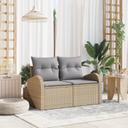 vidaXL 2-sits trädgårdsoffa med kuddar Beige Polyrotting