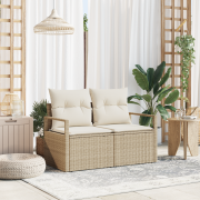 vidaXL 2-sits trädgårdssoffa med kuddar beige polyrotting