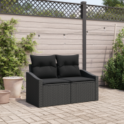 vidaXL 2-Sits Trädgårdssoffa med Kuddar Svart Poly Rattan