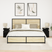 vidaXL Sängbord med LED-lampor 2 st svart ek 35x39x55 cm