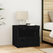 vidaXL Sängbord med LED-lampor svart ek 50x40x45 cm