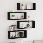 vidaXL Vägghyllor Set om 4 - Svart Ek - 60x15x23 cm - Tillverkad av In...