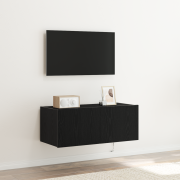 vidaXL TV-väggskåp med LED-lampor svart ek 80x35x31 cm