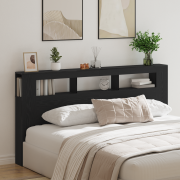vidaXL Huvudgavel med förvaring och LED svart ek 200x18,5x103,5 cm