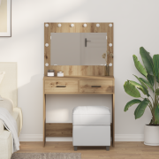 vidaXL Sminkbord med LED-lampor artisan ek 78,5x41x135 cm
