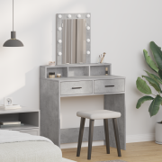 vidaXL Sminkbord med LED-lampor betonggrå 79x41x140 cm