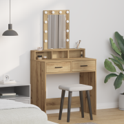 vidaXL Sminkbord med LED-lampor artisan ek 79x41x140 cm