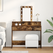 vidaXL Sminkbord med LED-lampor rökt ek 100x41x140 cm