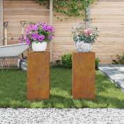 vidaXL Planteringslåda för utomhusbruk 2 st 24x24x55 cm väderbest.stål