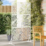 vidaXL Blommönstrad Stängselpanel Vit Metall Medium Dekorativa inslag
