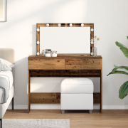 vidaXL Sminkbord med LED Gamla trä 100x40x120 cm