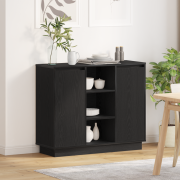 vidaXL Skänk med LED Svart Ek 90x32x75 cm Konstruerat trä