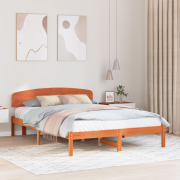 vidaXL Sängram med Huvudgavel Vax Brun 160x200 cm Massiv Furu