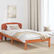 vidaXL Sängram med Huvudgavel Vaxad Brun 100x200 cm Massivt trä Tall