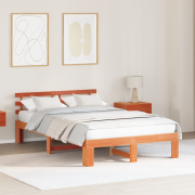 vidaXL Furu sängram Vaxad brun Massivt trä 140 x 190 cm Furu sängram