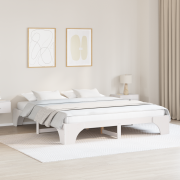 vidaXL Sängram Vit 200x200 cm i Massivt Furu