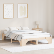 vidaXL Sängram Naturlig Massivt Furuträ 140 x 200 cm Hållbar Sängram