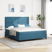 vidaXL Boxfjäder Säng med Madrass & LED Mörkblå 180x200 cm Sammet