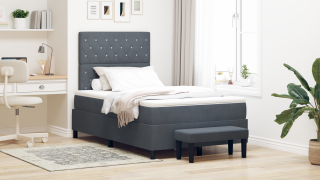 vidaXL Boxspring Säng med Madrass & Bänk Mörkgrå 120x190 cm Sammet
