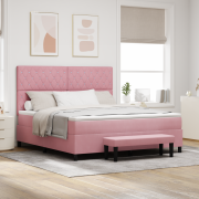vidaXL Box Spring Säng med Madrass & Bänk Rosa 180x200 cm Sammet