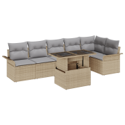 vidaXL 7-delars trädgårdsoff set med kuddar Beige Poly Rottning