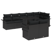 vidaXL 9-delat trädgårdsoff-set med kuddar svart poly rattan