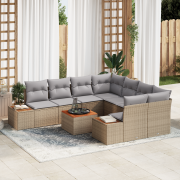vidaXL 9-delat trädgårdsoff-set med kuddar beige poly rattan akacia
