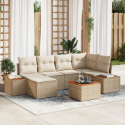 vidaXL 7-delad trädgårdsoffgrupp med kuddar Beige Poly Rattan Akacia