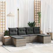 vidaXL 6 Delar Trädgårdsoffas med Kuddar Grå Poly Rattan Acacia
