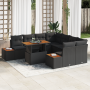 vidaXL 9-delat trädgårdsoffset med kuddar svart poly rattan