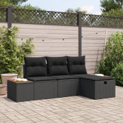 vidaXL 4-delat Trädgårdsoffaset med kuddar Svart Poly Rattan