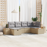 vidaXL 6-delat Trädgårdsoffset med kuddar Beige Poly Rattan