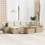 vidaXL 7-delad trädgårdsoffaset med kuddar beige poly rattan