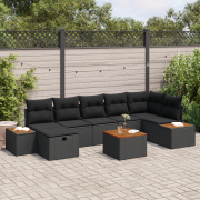 vidaXL 8-delat trädgårdsoffset med kuddar svart poly rattan