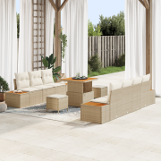vidaXL 10-delars trädgårdsoffaset med kuddar beige polyrotting akacia