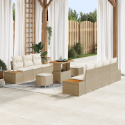 vidaXL 10-delad trädgårdsoffset med kuddar beige poly rotting akacia