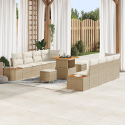 vidaXL 11-delars Trädgårdsoffset med Kuddar Beige Poly Rattan Akacia