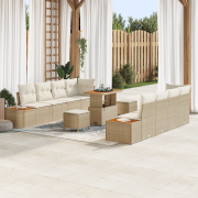 vidaXL 11-delars trädgårdsoffset med kuddar beige polyrotting akacia