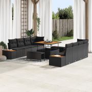 vidaXL 11 Delar Trädgårdsoffasett med Kuddar Svart Poly Rattan Akacia