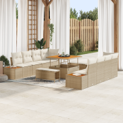 vidaXL 11-delat Trädgårdsoff-set med kuddar Beige Poly Rattan Akacia