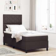 vidaXL Boxfjäder-säng med Madrass & LED Mörkbrun 100x200 cm Tyg