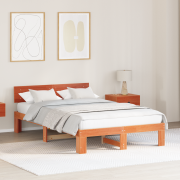vidaXL Sängram med Huvudgavel Vaxad Brun 120x190 cm Massivt Tallträ