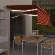 vidaXL Manuell markis med rullgardin och LED 4,5x3m orange/brun