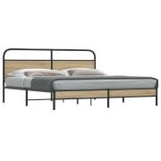 vidaXL Sängram utan madrass metall rökfärgad ek 193x203 cm